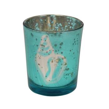Beachcombers 3" GLASS TURQ.CONCH SHELL CANDLE HLDR