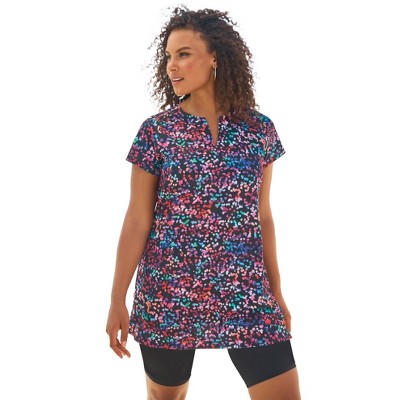 Swim 365 Women's Plus Size Longer Length Short-Sleeve Swim Tunic