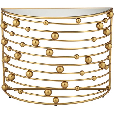 55 Downing Street Liam Modern Metal Console Table 36 3/4" x 15 5/8" Gold Mirrored Tabletop Rail Bead for Living Room Bedroom Bedside Entryway Office