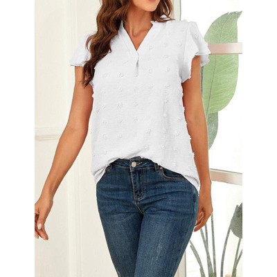 Coolmee Womens Blouse V Neck Ruffle Sleeve Flowy Shirts Dressy Casual Summer Tops