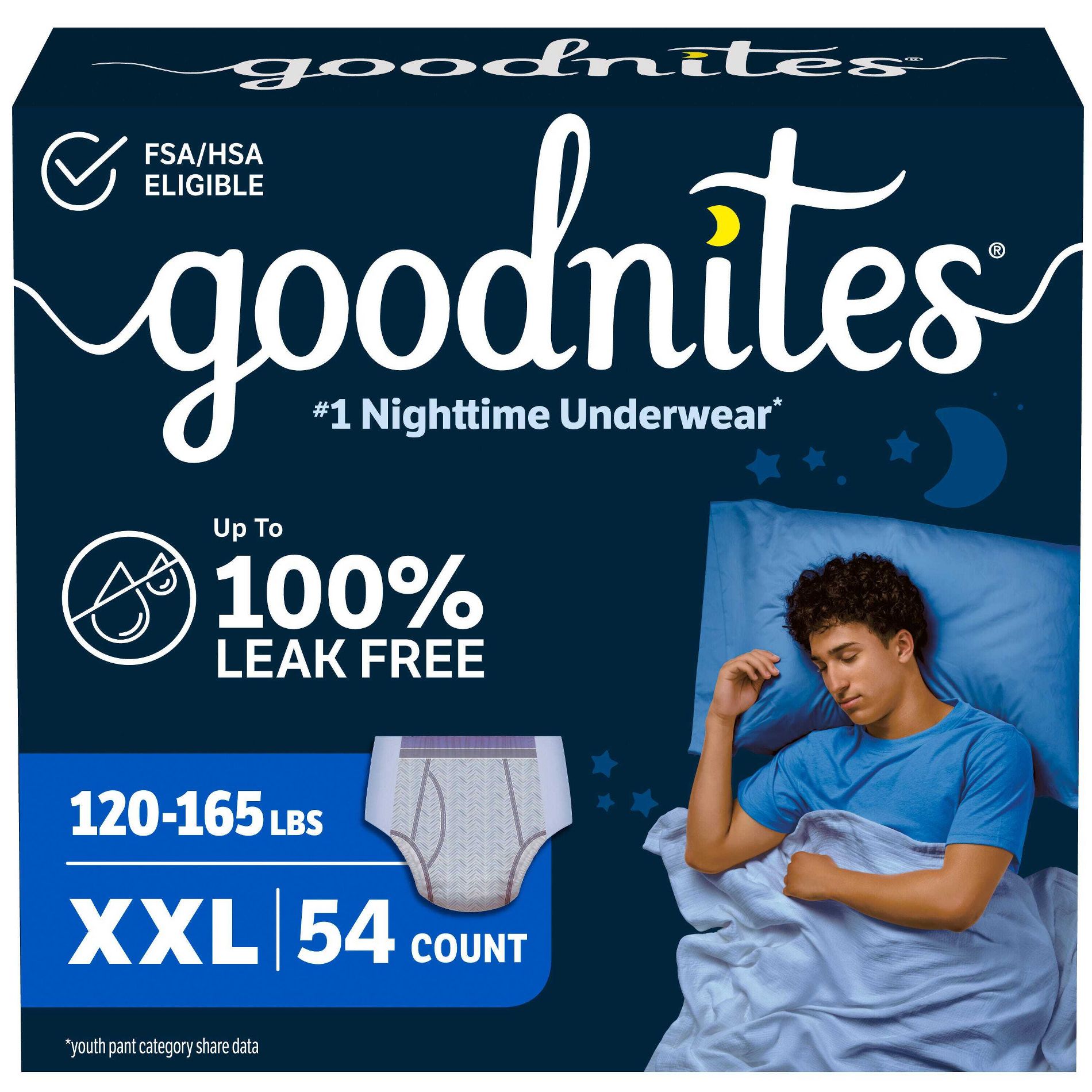 Goodnites Boys' Nighttime Bedwetting Disposable Underwear - Size XXL - 54 ct: Paraben-Free, Sulfate-Free, Non-Toxic