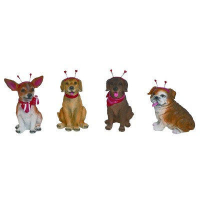 Transpac Resin Valentines Day Sitting Dogs Wearing Heart Headband Figurines Set of 4 Home Decorations