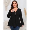 Womens Plus Size Tops Blouse Long Sleeve Henley V Neck Buttons Down Shirts Ruffle Pleated Tunic Top Flowy T Shirts - 3 of 4