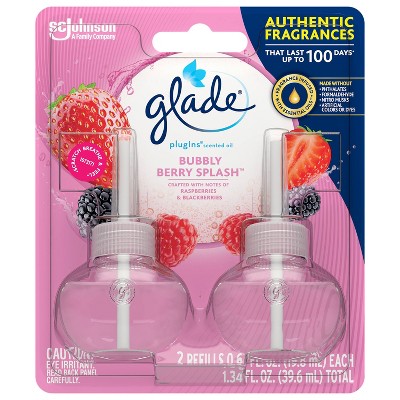 Glade PlugIns Scented Oil Air Freshener Bubbly Berry Splash Refill - 1.34oz/2ct