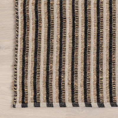 Ivory and Black Striped Cotton Flat Woven 4' x 6' Rug