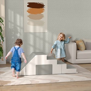 Qaba Foam Play Set for Toddlers and Children, Easy-to-clean 2 Piece Soft & Safe Kids Climbing Set for Crawling or Sliding, Light Gray - 1 of 4