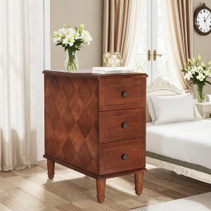 MAYEERTY Wood Tall End Table, Narrow Side Table Nightstand with 2 Drawers - 1 of 4