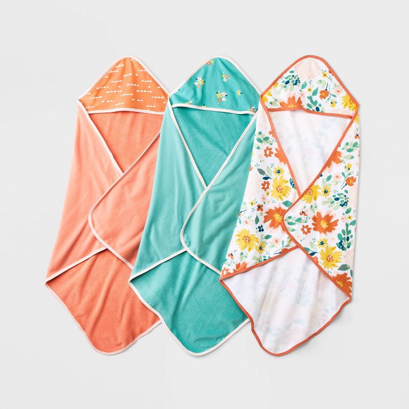 Baby Girls' 3pk Floral Meadow Hooded Towel - Cloud Island™, 1 of 3
