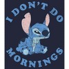 Juniors Womens Lilo & Stitch I Don't Do Mornings Light Blue Cowl Neck Sweatshirt - 2 of 4