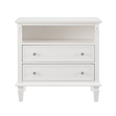 LIVAREEmlen 2-Drawer Farmhouse Nightstand with Charging Station with USB Ports and Outlets Fluted Pilasters Design with Solid Wood Legs