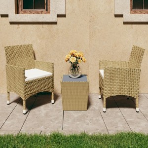 vidaXL 3 Piece Bistro Set Poly Rattan and Tempered Glass Beige - 1 of 4