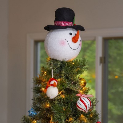 Shatterproof White Metal Snowman Head Christmas Tree Topper