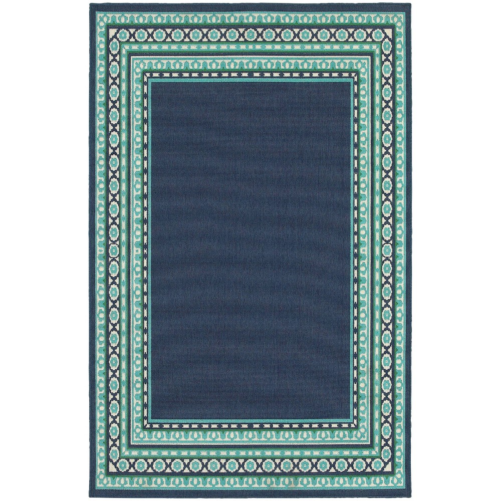 8'6inx13' Marlowe Border Patio Rug Navy/Green