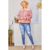 Slickblue Plus Size Off-Shoulder Plaid Top, Brick Color, Long Bubble Sleeves, Relaxed Fit, 1XL, Women’s Blouse - 4 of 4