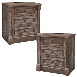Nightstand with Charging Station & 3 Drawers, Farmhouse 23.6in Wide Nightstands with Roman Column, End Table for Bedroom - 1 of 4