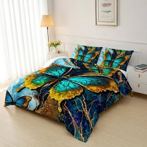 Acoinel 3 Pcs Butterfly Comforter Set with 2 Pillowcases, Blue, Queen - 1 of 4