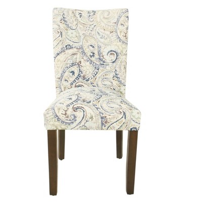 Set of 2 Blue Velvet Paisley Parsons Side Chairs with Wood Legs