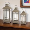 HomeRoots Set of Three Brown Distressed Geometric Glass And Metal Floor Lantern Candle Holders - 2 of 4