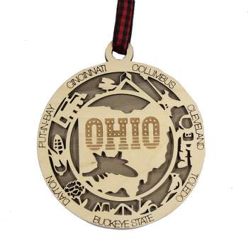 Holiday Ornament State Of Ohio  -  One Ornament 4.0 Inches -  Souvenir Travel Christmas  -  Cooh16  -  Wood  -  Beige
