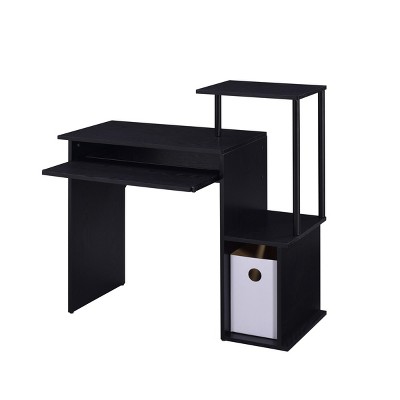 INFURNIC Desks Rectangular Computer Desk with Keyboard Tray and Storage Compartment for Home Office, Black, 16"*37"*34"
