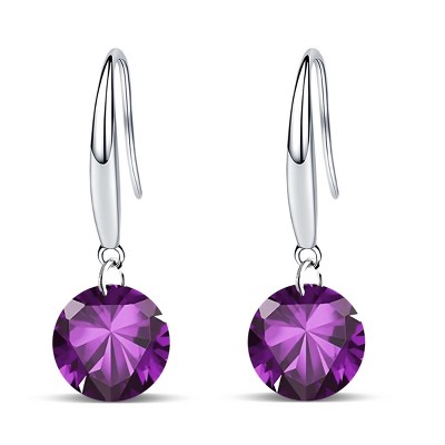 Paaaawaters 14k White Gold Plated 8.5mm Round Cut Pure Brilliance 5A Cubic Zirconia Drop Earrings