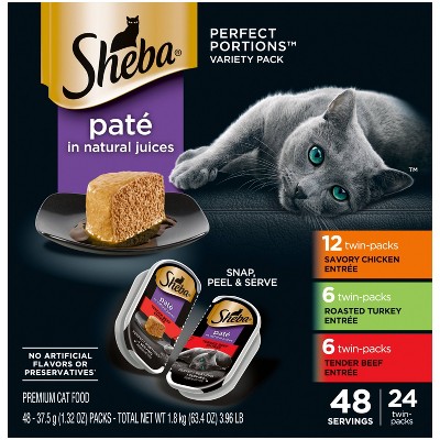 Sheba Perfect Portions Pate Beef, Turkey, Red Meat and Chicken Flavor Variety Pack Wet Cat Food - 2.6oz/24ct