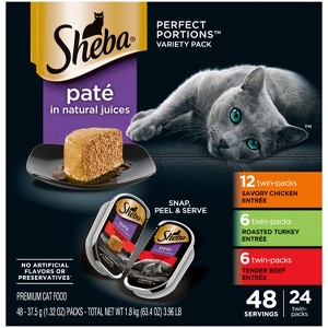 Sheba Perfect Portions Pate Beef, Turkey, Red Meat and Chicken Flavor Variety Pack Wet Cat Food - 2.6oz/24ct - 1 of 4