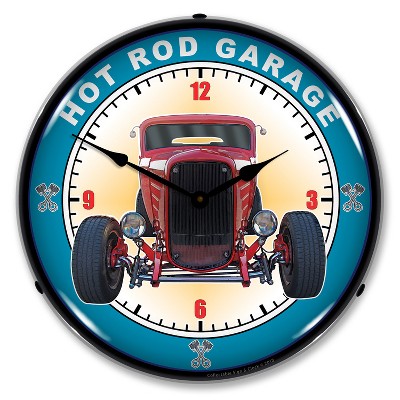 Collectable Sign & Clock | Hot Rod Garage LED Wall Clock Retro/Vintage, Lighted