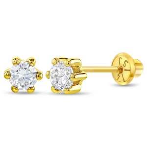 Baby Girls' 6 Prong CZ Solitaire Screw Back 14k Gold Earrings - Clear - In Season Jewelry - 1 of 4