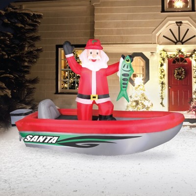 10 Ft Inflatable Santa Fishing Boat with LED Lights