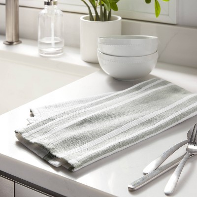 2pk Stripe Dual Sided Terry Kitchen Towel Green - Threshold&#8482;