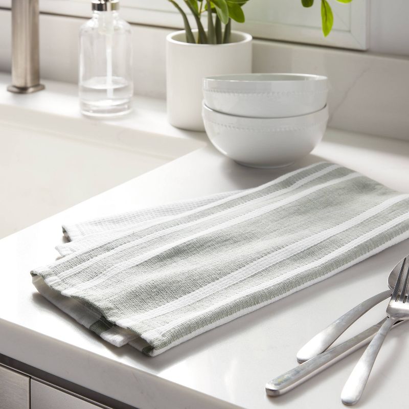 2pk Stripe Dual Sided Terry Kitchen Towel Green - Threshold&#8482;, 3 of 5