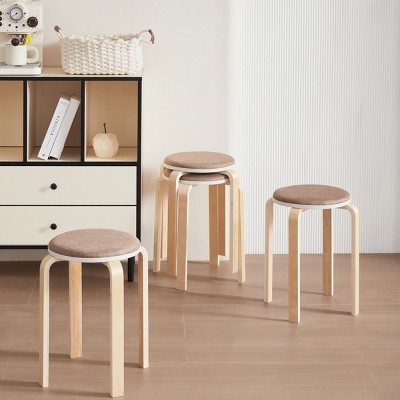 FURNIinspire Dining Chairs Set Of 4 Dining Chair Stackable Stools, Round Backless Chairs, Modern Dining Room Chair, Brown, 11.81"*11.81"*15.74"