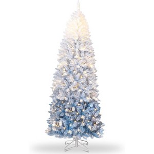TackView Prelit Artificial Christmas Tree, Pre-Lit Snow Flocked Pencil Christmas Tree with RGB & Warm White Lights, Foldable Base - 1 of 4