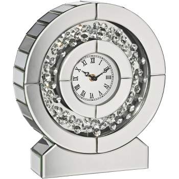 Dahlia Studios Claudyn 12" High Mirrored and Crystal Table Clock