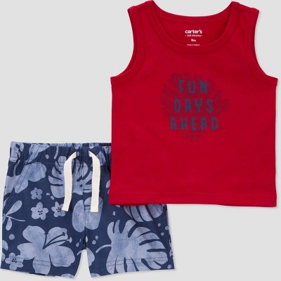 Image of Carter's Just One You® Baby Boys' Palms Top & Bottom Set - Red/Blue 3M