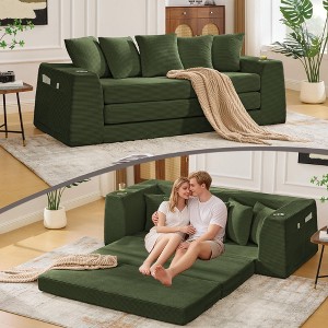 Sapphtopaz 82.25" 2-in-1 Couches for Living Room Convertible Sofa Bed Pull Out Sleeper Couch with 5 Pillows&Cup Holders Couch Bed for Bedroom - 1 of 4