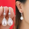 Elegant Pearl Earrings for Women – Sterling Silver Dangle Design with Drop-shaped Pendant, Finely Crafted Silver Hoop Earrings - 2 of 4