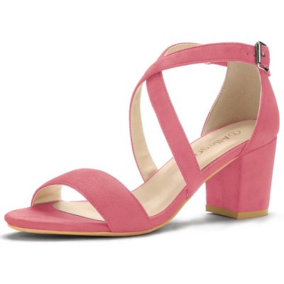 Allegra K Women's Open Toe Crisscross Buckle Ankle Strap Block Heel Sandals