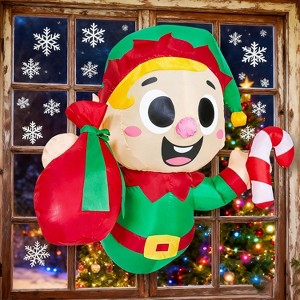 Joyfy 3.5 FT Christmas Inflatable Decoration, Gingerbread Man/Santa Elf Broke Out from Window Inflatable with LEDs for Xmas Holiday Outdoor Yard Decor - 1 of 4