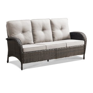 Buenhomino Outdoor Patio Furniture - Wicker Sofa with Removable Cushion, 3 Seater Rattan Couch with Deep Seat, High Backrest for Balcony, Backyard - 1 of 4