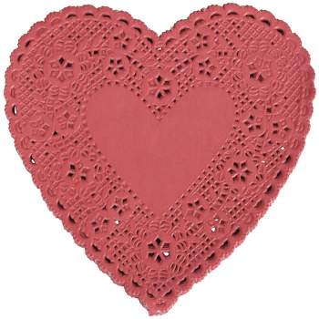 School Smart Paper Die-Cut Heart Lace Doily, 6 Inches, Red, Pack of 100