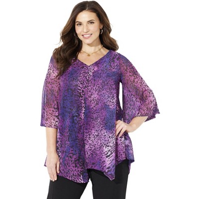 Catherines Women's Plus Size Split-Front Tiered Blouse