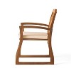 GDFStudio Croxton Outdoor Wicker and Acacia Wood 3 Piece Chat Set with Cushion, Multibrown/Beige - 4 of 4