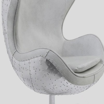 Vintage White Top Grain Leather Swivel Accent Chair with Metal Base