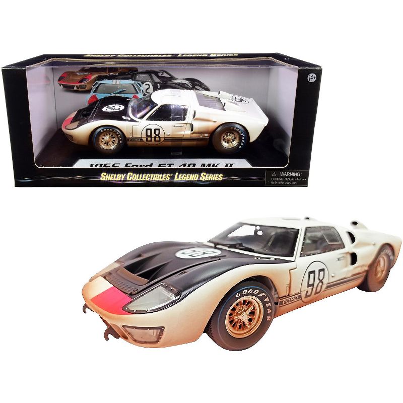 1966 Ford GT-40 MK II #98 White with Black Hood After Race (Dirty Version) 1/18 Diecast Model Car by Shelby Collectibles, 1 of 4