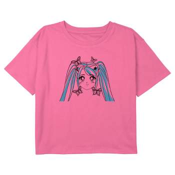 Girl's Lost Gods Butterfly Anime Face Blue T-Shirt