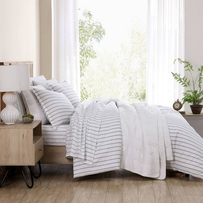 Green Striped Cotton King Duvet Cover Set