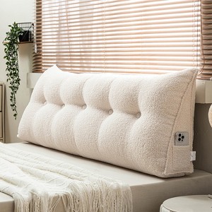 Soft Wedge Teddy Velvet Headboard Pillow w/ Side Pocket - PP Cotton Filled, Triangular Backrest Cushion for Dorm Bed - 1 of 4