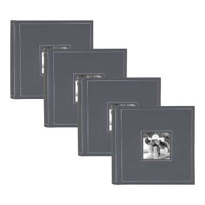 (Set of 4) 9" x 9" Debossed Faux Leather Photo Album Set Gray - Kate & Laurel All Things Decor